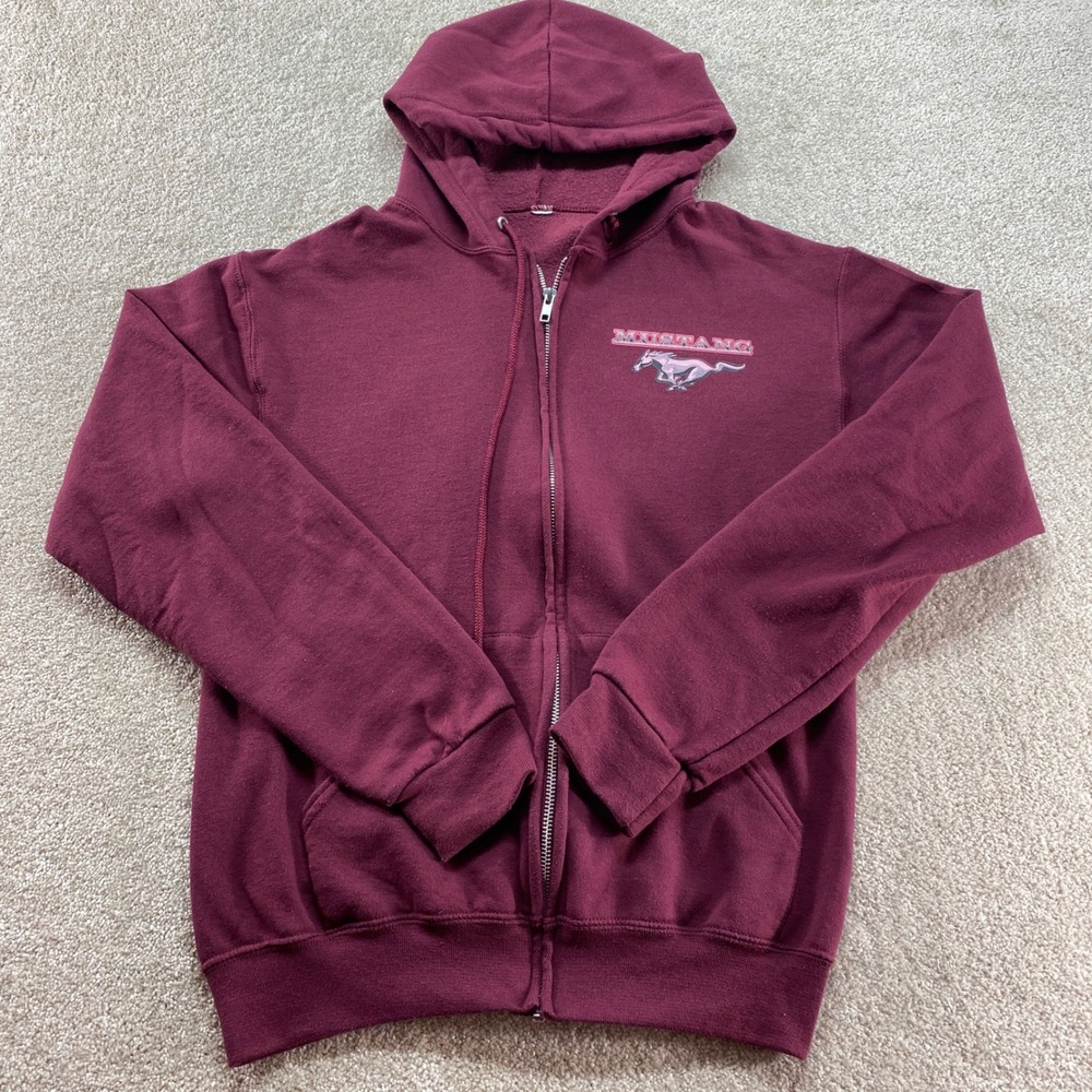 Mustang Classics Mens Medium Burgundy Vintage Graphic Cars Full‎ Zip Hoodie